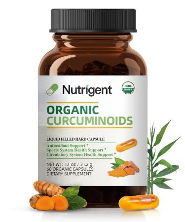 Nutrigent USDA Organic Turmeric Curcumin Supplement, Turmeric Extract with Curcuminoids 300 mg, Liquid Organic Capsules, Antioxidant, Bone & Joint Support, No-Gluten, 60 Count