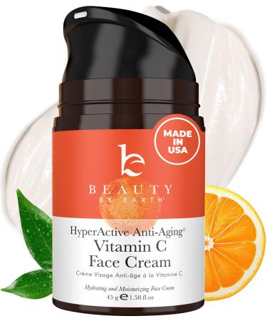 Beauty by Earth Vitamin C Face Cream - USA Made with Organic & Natural Ingredients Skin Brightening Cream for Face Discoloration Correcting & Anti Aging Moisturizer for Face with Antioxidants Airless Pump