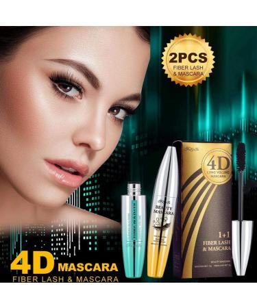 (2pcs) 4D Silk Fiber Lash Mascara Set - Waterproof Mascara + Fiber Set Long-Lasting Thick Natural Mascara Smudge-Proof Eyelashes All Day Exquisitely 1Tube - Buy Online on GoSupps.com