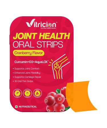 Joint Support Strips 30 Strips Fast-Dissolving Oral Supplement with Curcumin-D3 & AquaQ10 Mobility & Flexibility Support for Men & Women Cranberry Flavor 30 Count (Pack of 1)