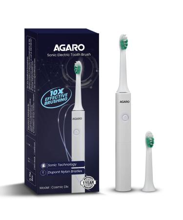 AGARO Cosmic Dlx Sonic AAA Battery Electric Toothbrush For Adults Power Toothbrush Soft Nylon Bristles AAA Battery White