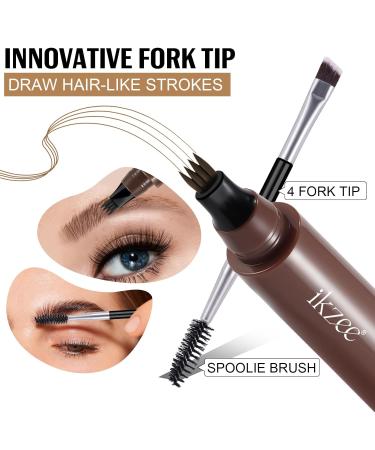 2024 New 3D Waterproof Eyebrow Pen - Microblading Pencil with 4 Fork Tip & Spoolie Brush - Dark Brown #2 for Perfect Brows - Buy Online on GoSupps.com