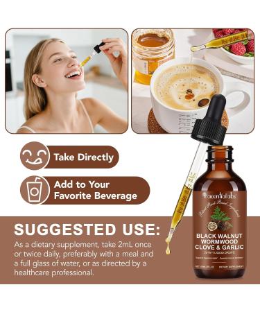 Black Walnut & Wormwood Herbal Supplement Liquid - 20-in-1 Digestive Support & Wellness - 60ml - Natural Formula with Clove Garlic Pumpkin Seed & More - Fast Absorption Non-GMO Gluten-Free - Buy Online on GoSupps.com