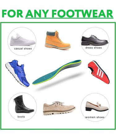 Plantar Fasciitis Orthopedic Insoles UK-12 (30.5CM) Green - Arch Support for Flat Feet, Heel Pain Relief, Shock Absorption & Comfort - Inserts for Men & Women - Buy Online on GoSupps.com