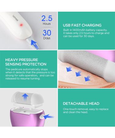 VOYOR Electric Foot File Hard Skin Remover Foot Rechargeable Callus Remover for Feet Pedicure Tools Foot Care for Dead Skin Calluses with 3 Replacement Rollers Pedicure CR300 (Purple) - Buy Online on GoSupps.com