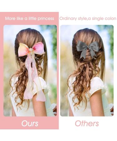 WLLHYF 2 Pcs Colorful Ribbon Hair Bows with Pearl Tassels - Embroidered Alligator Clips for Girls, Teens, Women - Ideal for Princess Wedding, Birthday Party - Buy Online on GoSupps.com