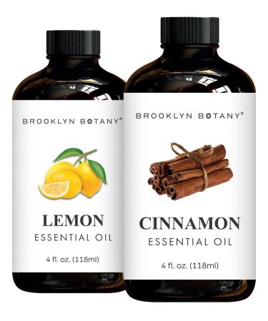 Brooklyn Botany Lemon & Cinnamon Essential Oils 4 Fl Oz (Pack of 2) 100% Pure & Natural Bright & Warming Aromatherapy Blend