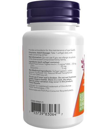 Now Foods Lutein 25mg and Zeaxanthin 5mg 60gels - Buy Online on GoSupps.com