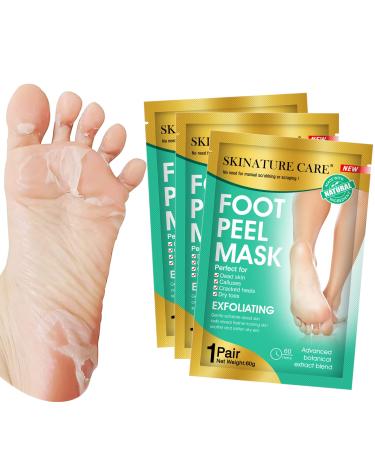SKINATURE CARE Foot Peel Mask 3 Pack of Exfoliating Foot Mask for Cracked Heels and Dead Skin Calluses Remover - Moisturize and Repair Rough Heels Lavender 3 Pairs