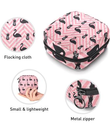 Womens Bonds Storage Pockets Stillpad Holder - Portable Period Kit Bag with Flamingo & Pineapple Design | Feminine Product Bag for Girls - Black & Pink - Buy Online on GoSupps.com