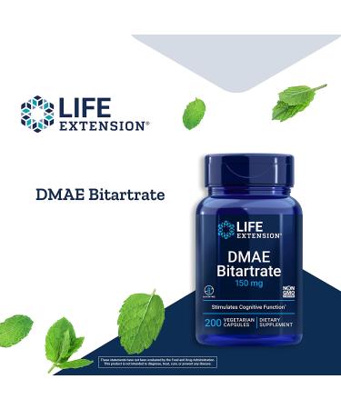 Life Extension DMAE Bitartrate 150 mg - 200 Vegetarian Capsules for Cognitive Support - Buy Online on GoSupps.com