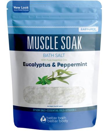 Muscle Soak Bath Salt 32 Ounces Epsom Salt with Natural Peppermint and Eucalyptus Essential Oils Plus Vitamin C in BPA Free Pouch with Easy Press-Lock Seal 2 Pound (Pack of 1)