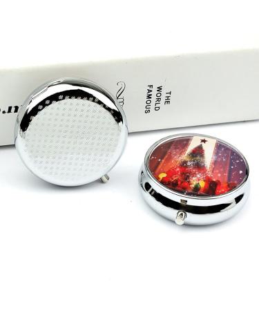 Round Pill Box with Xmas Party Print | 3 Compartment Metal Pill Organizer | Portable Pocket Pill Case - Style 44 - Buy Online on GoSupps.com