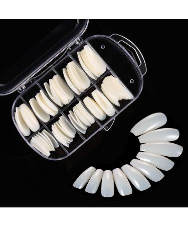 120 Acrylic Fake Coffin Nail Tips - 10 Sizes Women Artificial False Nails in Clear Box (Natural Color) - Buy Online on GoSupps.com