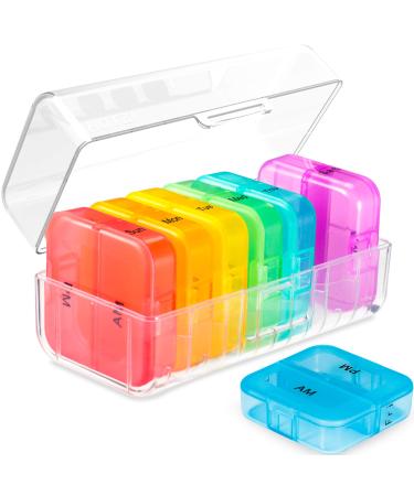 Daviky Weekly Pill Organizer 2 Times a Day, Am Pm Pill Organizer 7 Day, Large Travel Vitamin Pill Box Twice a Day, Daily Supplement Organizer Pill Container Dispenser Big Medication Case Clear