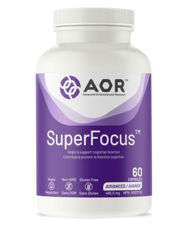 AOR SuperFocus Brain Support Supplement 60 Caps - Enhances Cognitive Performance & Memory Features Ginseng Rhodiola Rosea Bacopa Methyl B12