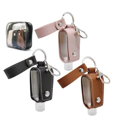 BRICUGLE Hand Sanitizer Holder Keychain with Cosmetic Storage Bag, Mini Travel Empty Bottle, Small Refillable Containers Portable for Handbags, Purse, Backpack and Keys (3 Packs) 3 Colors
