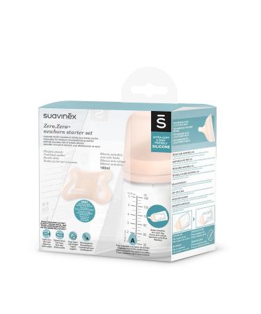 Suavinex Zerozero Baby Bottle Set - 180 ml Adaptable Flow + Mini Pacifier for 0-2 Month Olds - 2 Units in Skin Colors | International Shipping - Buy Online on GoSupps.com