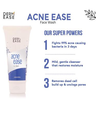 DERM EASE Acne Ease Face Wash - 60 ml | Anti-Acne Face Wash for Clear Skin | Gentle Cleanser with Natural Ingredients | Controls Oil & Breakouts - Buy Online on GoSupps.com