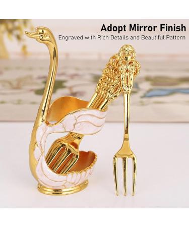 Coffee Spoon Holder Dessert Spoon Holder Swan Style Widely Used for Family (Gold White Holder with Fork) - Buy Online on GoSupps.com