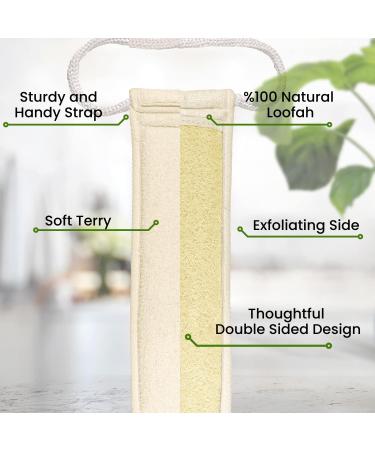 Exfoliating Loofah Back Scrubber - 100% Natural Loofah & Terry Cloth - Spa Bath Sponge for Men & Women - Deep Clean Shower Massage - Buy Online on GoSupps.com