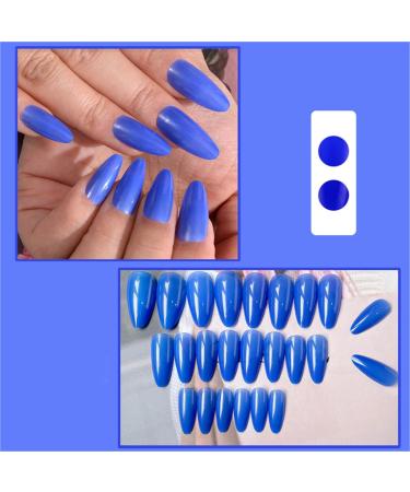 Deep Blue Color Glossy Fake Nail Short Almond Press on Nails Tips Nail Art Decoration for Women and Girls Manicure 24pc - Buy Online on GoSupps.com