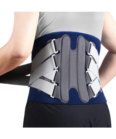 Professional support orthosis for the lower back - adjustable lumbar support for pain relief - waist wrap girdle with spring stabilizers for injuries herniated disc sciatica blue XX