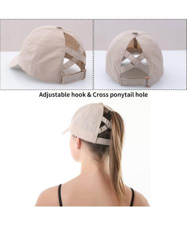 Adicloz Women's Ponytail Baseball Cap - Adjustable Summer Hat with Breathable Mesh for Running Golf & Camping - Khaki - Buy Online on GoSupps.com