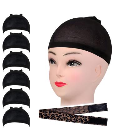 FYY Wig Caps Stretchy Wig Cap for Women Lace Front Wig Stocking Caps for Wigs Nude Wig Cap with 1pcs Elastic Bands for Women (6pcs Black)