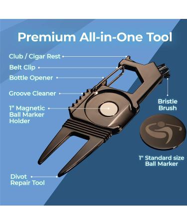 Golf Divot Repair Tool with Ball Marker, Tees, and Brush - 7-in-1 Golf Accessories for Men and Women - Perfect Golf Gift - Buy Online on GoSupps.com