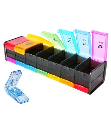 Extra Large Pill Organizer with Pill Cutter-Pill Holders 7 Day Double-Sided Pill Box -XXL Compartment Weekly Pill Organizer am pm Pill Organizer 2 Times a Day Medicine Organizer Large Pill Dispenser