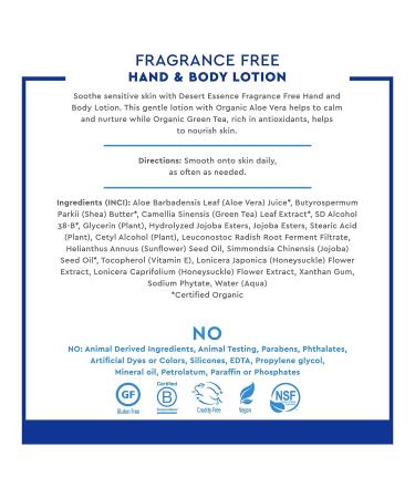 Desert Essence Fragrance Free Hand & Body Lotion - 8 fl oz - Aloe Vera, Shea Butter, Green Tea & Coconut Oil - Buy Online on GoSupps.com