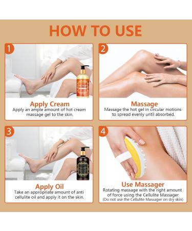 Anti Cellulite Massage Oil & Hot Cream Set Natural Firming Treatment for Legs Arms & Butt | Soothes Muscles & Moisturizes Skin (8 Fl Oz - Buy Online on GoSupps.com