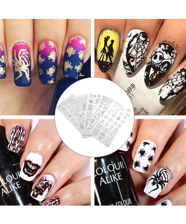 Lurrose 5st Halloween nail template nail Art templates template halloween-nailart templates manicure-template tool nail art stencils nail tools nail stamp steel plate devil