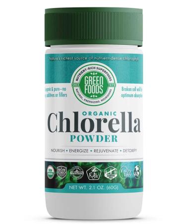 Green Foods Organic Chlorella Powder - Vegan - Non GMO - 2.1 oz (Pack of 2)