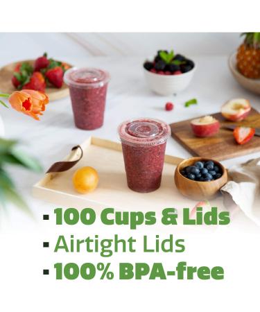 100 Sets 16 oz. Clear Plastic Cups with Flat Lids - Ideal for Parties and Events - Buy Online on GoSupps.com