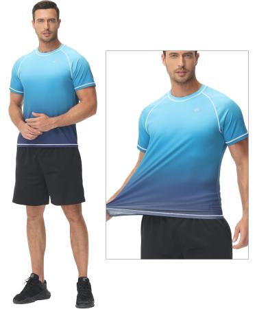 Yukaichen Men's Rashguard - Fast-Drying Breathable Short Sleeve Swimming Shirt - Water Sports T-Shirt in L Color Gradient Blue - Buy Online on GoSupps.com