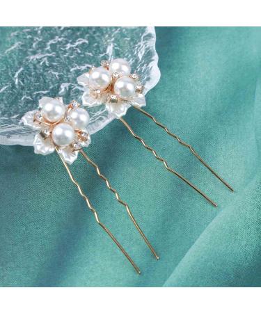Yheakne Gold Flower Pearl Wedding Hair Pins 2Pcs - Bridal Hair Accessories with Crystal Accents - Vintage Boho Hair Barrette Pins for Women and Girls - Buy Online on GoSupps.com