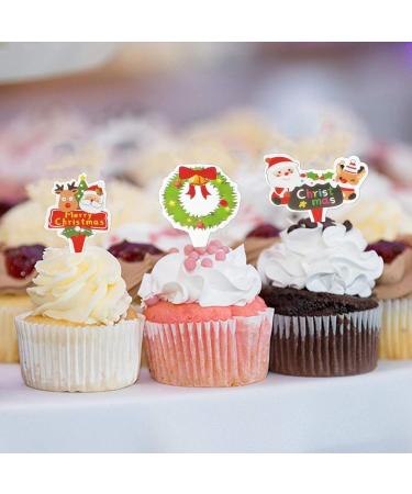 GULELAYAR 70PCS Christmas Cupcake Toppers Santa Claus Reindeer Snowman Cake Topper DIY Cake Insert Topper Christmas Toothpick Flags Cake Decorations for Christmas Party Holiday Supplies (B) - Buy Online on GoSupps.com