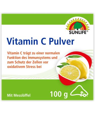 Sunlife Vitamin C Powder 100g - High Dose Pure L-Ascorbic Acid with Lemon Taste - Immune Support & Cell Protection Dietary Supplement - Includes Measuring Spoon - Buy Online on GoSupps.com