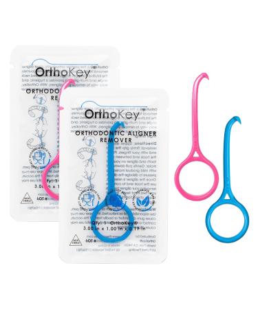 OrthoKey Clear Aligner Removal Tool for Teeth Grabber Remover Tool for Invisible Removable Braces & Retainers Fits Into a Dental Carrying or Aligner Case Cleaner Small Size Pink and Blue