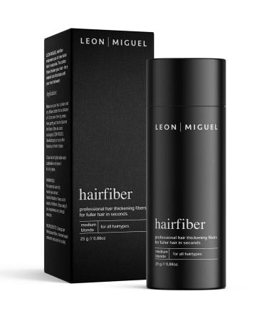 LEON MIGUEL Hair Fiber - Premium Hair Thickener Immediately Conceals Receding Hairlines Hair Loss Balding Areas and Thinning Hair Hair Powder | 25g (MEDIUM BLONDE)