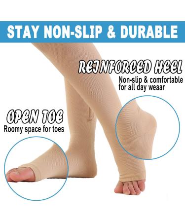 Bacophy Compression Socks for Women & Men | 15-20 mmHg Knee Length Open Toe Support Stockings | Ideal for Fitness Flight & Running | Medium Beige - 2 Pairs - Buy Online on GoSupps.com