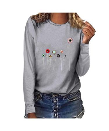 tsaChick Women's Oversized Sweatshirt Clearance Autumn Winter Slim Sunflower Long Sleeve Shirt S-XXL Custom Hoodie Female Crew Neck Knit Overall Women's Hoodies WYF45 Gray 109 S