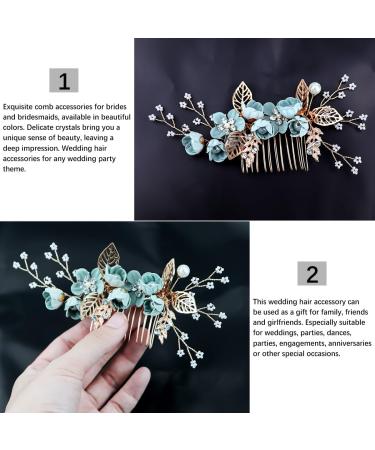 FERCAISH Wedding Hair Comb Flower Crystal Bridal Hair Accessories Pearl Leaf Headpiece for Wedding Bride Bridesmaid (Green) Mint Green - Buy Online on GoSupps.com