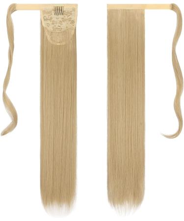 FESHFEN Straight Wrap Around Ponytail Extension 24 Synthetic Hair Piece - Pale Golden Blonde & Bleach Blonde (24/613#) - Buy Online on GoSupps.com