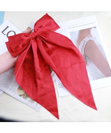 Inilbran Vintage Silk Bow Hair Clips Red Bowknot Long Silk Tail Bow Clip Large Hair Accessories for French Hair Bowknot Clip - Buy Online on GoSupps.com