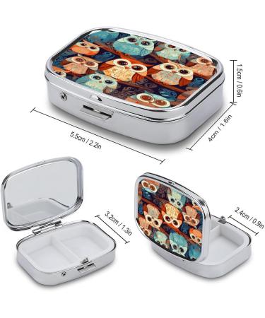 Anime Owl Print Pill Box 2 Compartment Decorative Metal Pill Organizer for Easy Travel | Portable Medicine Case for Pocket & Purse - Buy Online on GoSupps.com