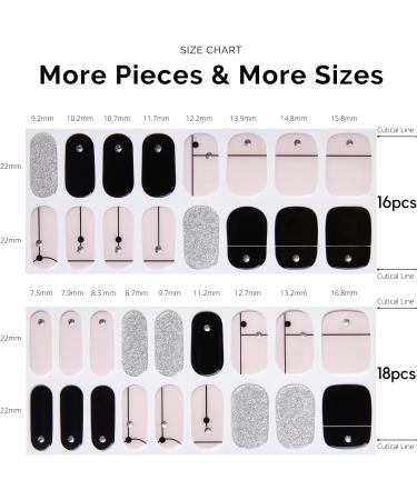 NAILOG Semi Cured Gel Nail Strips 34 pcs Salon-Quality Gel Nail Stickers Long Lasting Nail Wraps for Women with Soft Gel Finish Black & Pink Timeless Strings - Buy Online on GoSupps.com