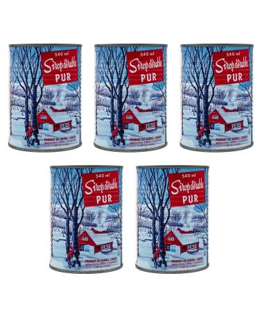 Pack of 5 canned amber maple syrup from Quebec - 100% pure - 540ml cane x 5 units